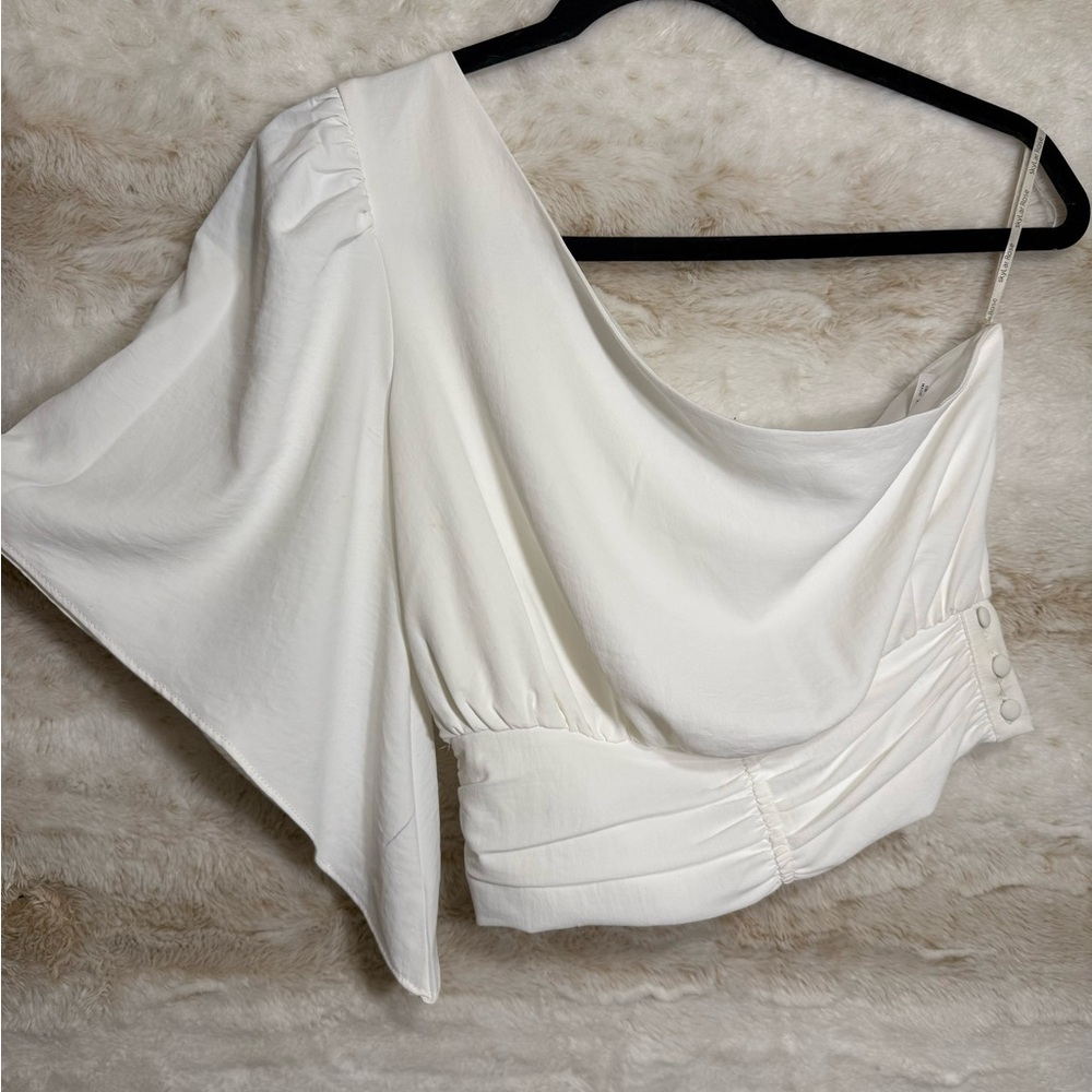 Elegant White Asymmetrical Women's Top